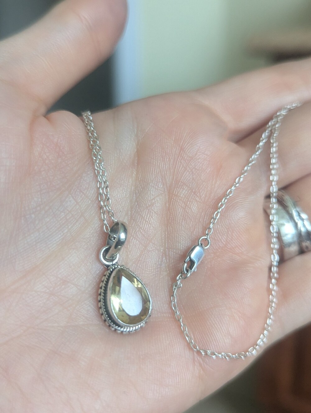 Dainty Natural citrine sterling silver 925 pendant + Chain